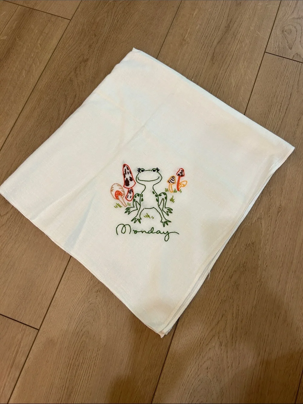 Vintage Hand Embroidered Frog Tea Towels Set